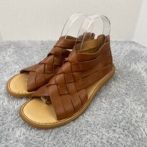 Born Woven Gladiator Sandals Womens 6M Tan Brown Leather Back Zip BR0032906